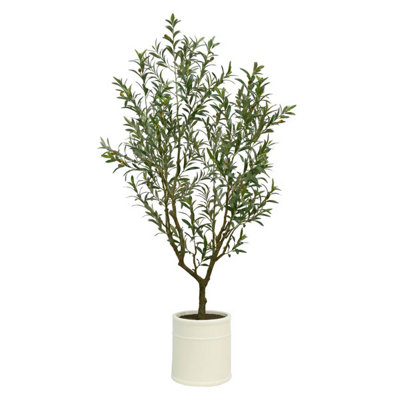 Artificial 6.5ft Olive Tree with French Crock Planter, Realistic Faux Indoor Plant, Low Maintenance Home Décor