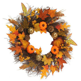 Artificial Autumn Halloween Prelit Wreath Thanksgiving Decorations 45cm