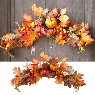 Artificial Autumn Maple Leaves Lighted Swag for Halloween Thanksgiving Decor 60 cm