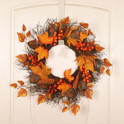 Artificial Autumn Maple Leaves Rattan Wreath with LED Light Dia 45cm Price Comparisons | Compare The Build