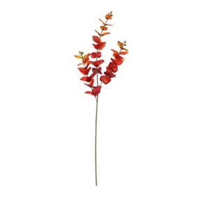 Artificial Autumnal Red Eucalyptus Single Stem Spray.  H73 cm