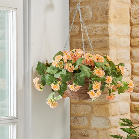 Artificial Begonia Regal Hanging Basket - UV & Weather Resistant Faux Flower Display in Pot with Metal Chain - H31 x 48cm Diameter