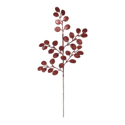 Artificial Burgundy Glittery Eucalyptus Stem H61 cm