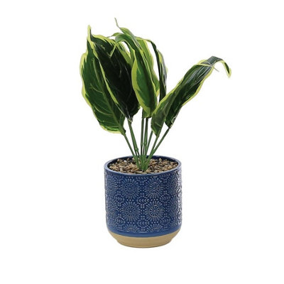 Artificial Calathea in Blue Pot 29cm