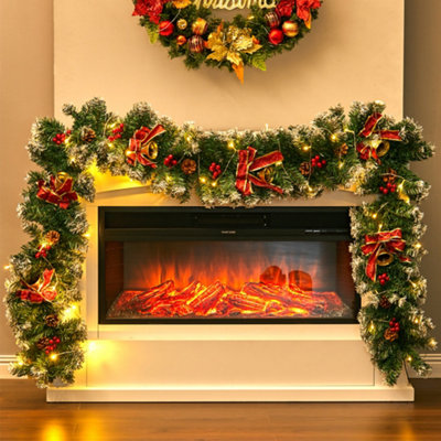 Artificial Christmas Garland Pine Cone Bow Knot Green Garland with LED Light 270 cm Price Comparisons | Compare The Build