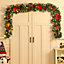 Artificial Christmas Garland Pine Cones Red Flower Green Garland with LED Lights 270 cm