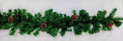 Artificial Christmas Garland Red Berry & Pine Cones Green Garland 2.7M - 6