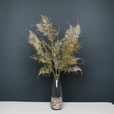 Artificial Christmas Glitter Fern Bush - Gold. H52 cm