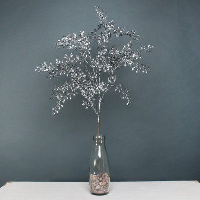 Artificial Christmas Pewter Glitter Mini Leaf Spray (H72cm)