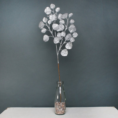 Artificial Christmas Silver Glitter Eucalyptus Spray (H70cm)