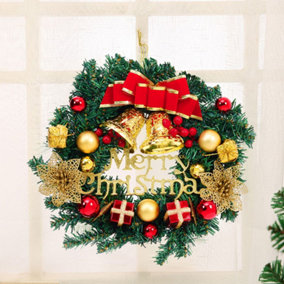 Artificial Christmas Wreath Christmas Decoration with Xmas Baubles Bells Bow Knots 30 cm