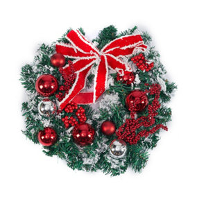Artificial Christmas Wreath Red Ball Bow Christmas Decoration Xmas Ornament 35 cm