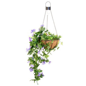 Artificial Duranta Purple Flowers Hanging Basket with Solar Light  26cm