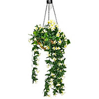 Artificial Duranta White Flowers Hanging Basket with Solar Light  26cm