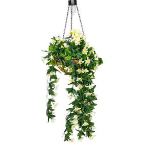 Artificial Duranta White Flowers Hanging Basket with Solar Light  26cm