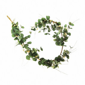 Artificial Eucalyptus Garland with White Berries - Faux Fake Foliage Indoor Home Festive Xmas Christmas Decoration - 155 x 9 x 4cm