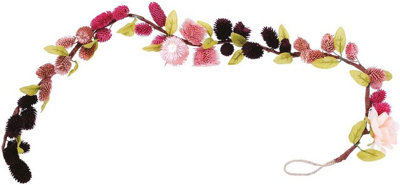 Artificial Everlasting Strawflower Garland - Colourful Faux Fake Helichrysum Flowers, Leaves & Seed Heads - Measures L80cm