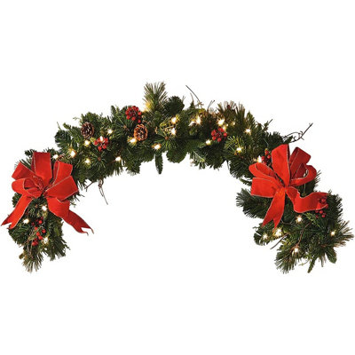 Artificial Festive Christmas Ribbon Garland with Lights, Pine Cones & Berry Decorations - Measures 120cm Price Comparisons | Compare The Build