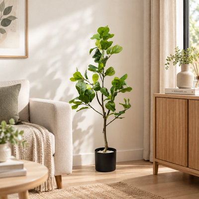 Artificial Fiddle Leaf Fig Tree 90cm in Pot - Faux Ficus Lyrata Indoor ...