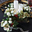 Artificial Flower Christmas Centrepiece with LED Candles - Faux Fake Hellebore, Ranunculus & Rose Arrangement - H20 x W25 x D25cm