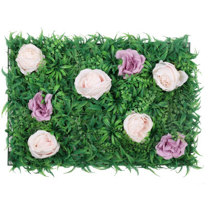 Artificial Flower Green Grass Panel Backdrop, 60cm x 40cm, With Titanic Roses