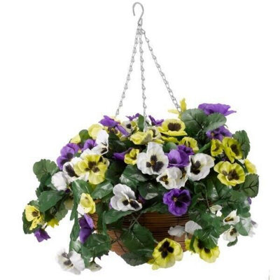 Artificial Flower Hanging Basket Garden Deco Fake Plant Outdoor Pansy Pourri