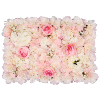 Artificial Flower Wall Backdrop Panel, 60cm x 40cm, Blush Pink & Berries