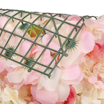 Artificial Flower Wall Backdrop Panel, 60cm x 40cm, Blush Pink & Berries