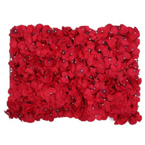 Artificial Flower Wall Backdrop Panel, 60cm x 40cm, Dark Red