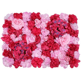Artificial Flower Wall Backdrop Panel, 60cm x 40cm, Deep Red and Pink