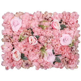 Artificial Flower Wall Backdrop Panel, 60cm x 40cm, Dusty Pink with Leaves