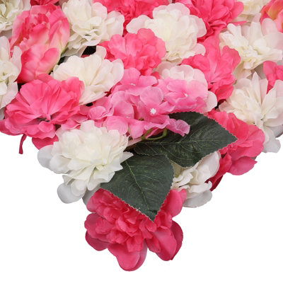 Artificial Flower Wall Backdrop Panel, 60cm x 40cm, Hot Pink White Leaves