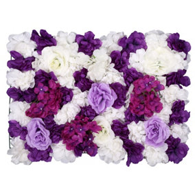 Artificial Flower Wall Backdrop Panel, 60cm x 40cm, Lavender & White