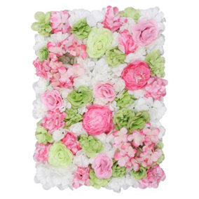 Artificial Flower Wall Backdrop Panel, 60cm x 40cm, Lime Green & Pink
