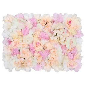 Artificial Flower Wall Backdrop Panel, 60cm x 40cm, Peach, Pink & Ivory