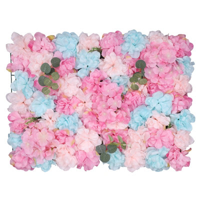 Artificial Flower Wall Backdrop Panel, 60cm x 40cm, Peach with Leaves