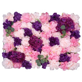 Artificial Flower Wall Backdrop Panel, 60cm x 40cm, Purple & Dusty Pink