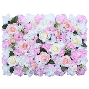 Artificial Flower Wall Backdrop Panel, 60cm x 40cm, Rose with Green Leaves