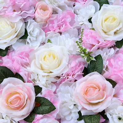 Artificial Flower Wall Backdrop Panel, 60cm x 40cm, Rose with Green Leaves
