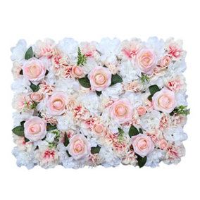Artificial Flower Wall Backdrop Panel, 60cm x 40cm, Roses with Green Leaves