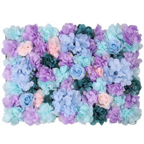 Artificial Flower Wall Backdrop Panel, 60cm x 40cm, Sky Blue & Lavender