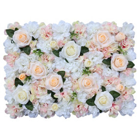Artificial Flower Wall Backdrop Panel, 60cm x 40cm, Tibet Roses with Leaves