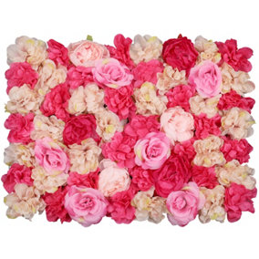 Artificial Flower Wall Backdrop Panel, 60cm x 40cm, Topaz Red and Peach