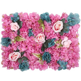 Artificial Flower Wall Backdrop Panel, 60cm x 40cm, Turquoise & Hot Pink
