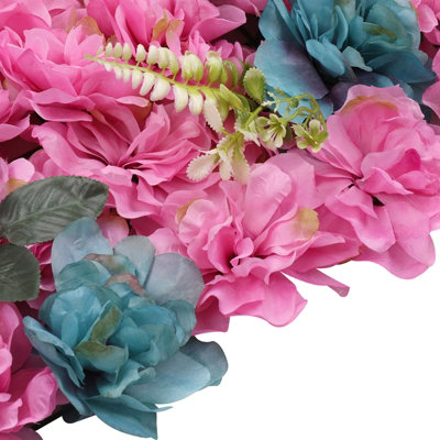 Artificial Flower Wall Backdrop Panel, 60cm x 40cm, Turquoise & Hot Pink