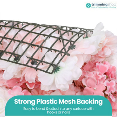 Artificial Flower Wall Backdrop Panel, 60cm X 40cm, Blush Rose Pink With Leaves