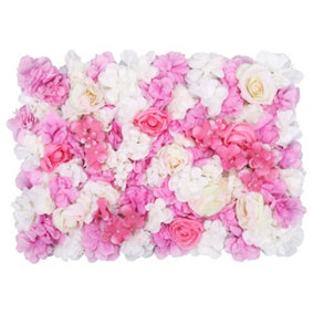 Artificial Flower Wall Backdrop Panel, 60cm x 40cm, White, Pink &Ivory