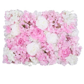 Artificial Flower Wall Backdrop Panel, 60cm x 40cm, White & Rose Pink