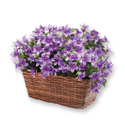 Artificial Flowers, Royal Purple Faux Flowers in Wicker Trough Basket, Maintenance-Free Campanula, 56x36x41cm