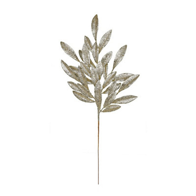 Artificial Gold Christmas Glitter Bay Leaf Spray H60 cm